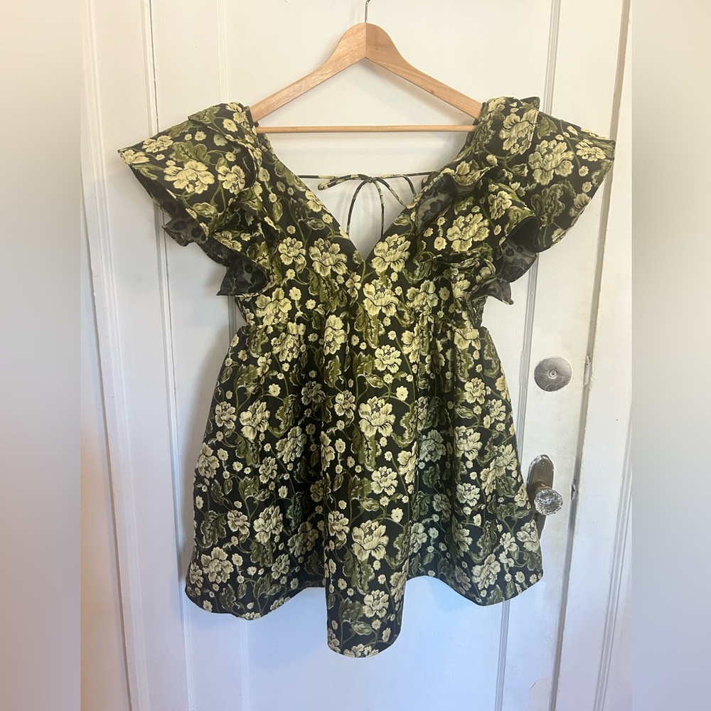 ASOS Edition Cocktail Dress Floral Double Ruffle Sleeve Size 12